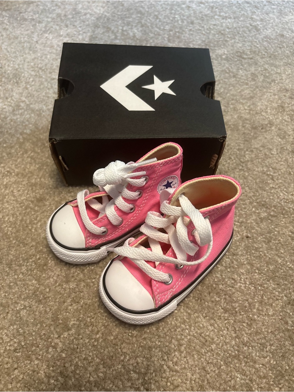 Converse Kids Pink High-Top Canvas Sneakers with White Laces